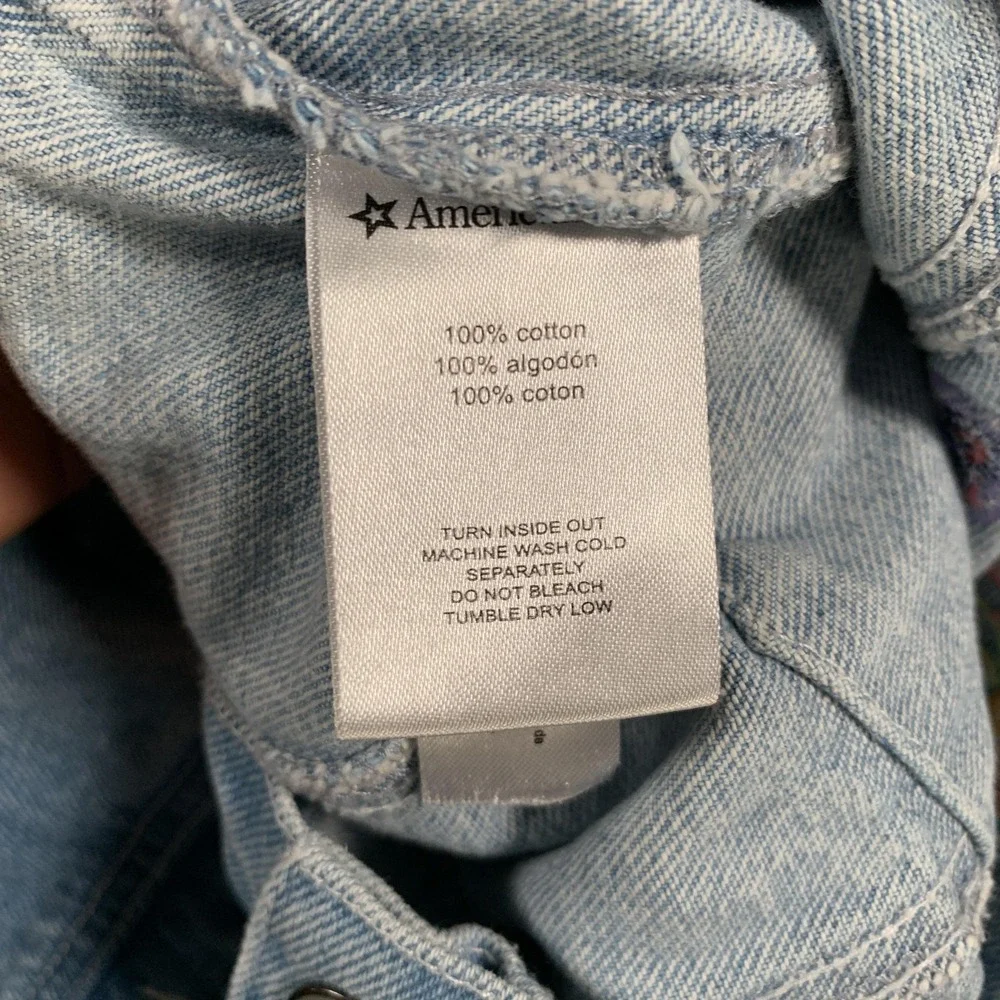American Girl Jacket Girls Medium 10/12 Blue Denim Trucker Embroidered Floral‎